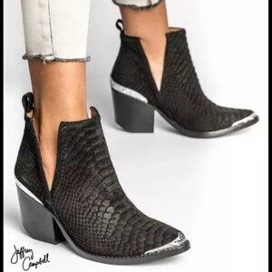 Jeffery Campbell Suede Snakeskin Western Black Booties Size 6